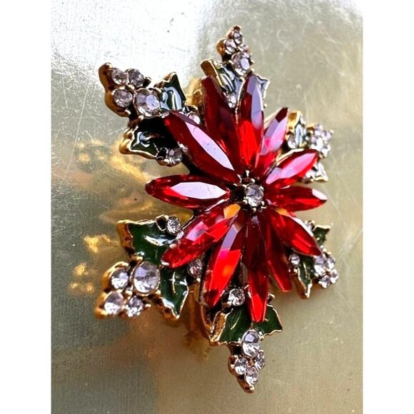 Poinsettia Brooch Pin New Christmas Flower December Birthstone Festive L… - Picture 10 of 12